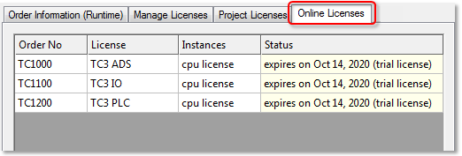 License overview in TwinCAT 3 Engineering (XAE) 5: