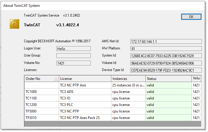 License overview in the TwinCAT 3 Runtime (XAR) 3: