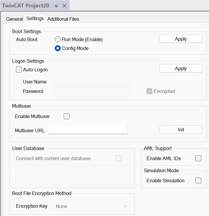 Settings tab 1: