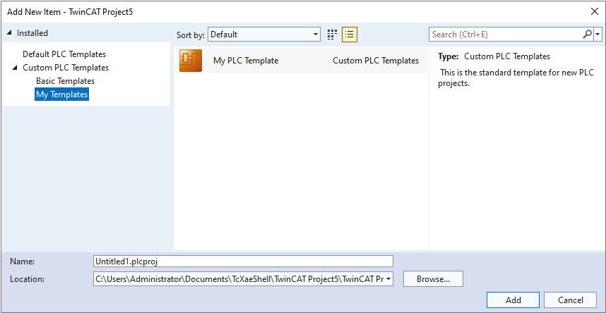 Command Save as PLC project template 5: