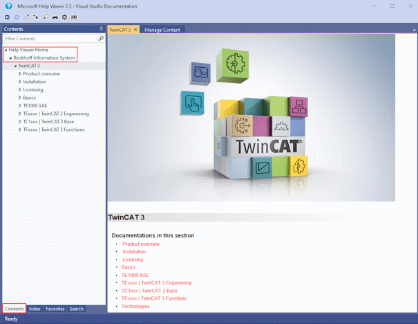 Calling the TwinCAT 3 documentations 3: