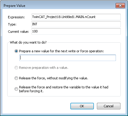 Dialog Prepare Value 1: