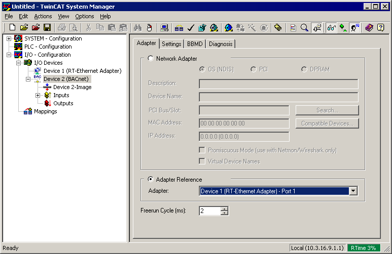 Example: Operating BACnet and BK90XX via an Ethernet interface