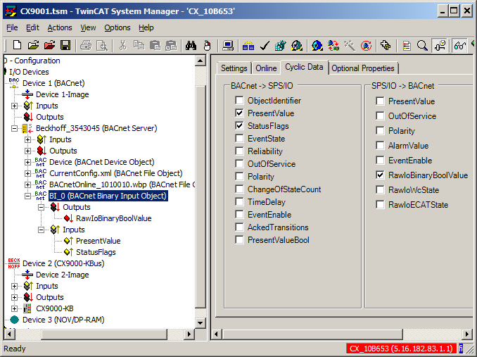 Example: Manual linking of hardware (terminal), BACnet BinaryInput and PLC program 7: