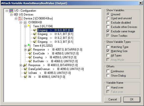 Example: Manual linking of hardware (terminal), BACnet BinaryInput and PLC program 9: