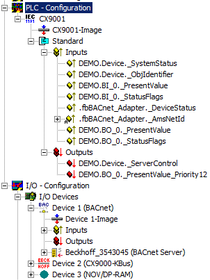 Example: Linking of BinaryInput and BinaryOutput objects in the PLC program 3: