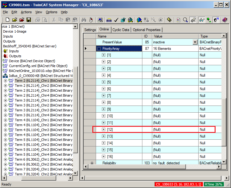 Example: Linking of BinaryInput and BinaryOutput objects in the PLC program 11: