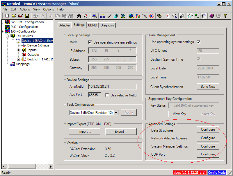 Advanced settings 1: