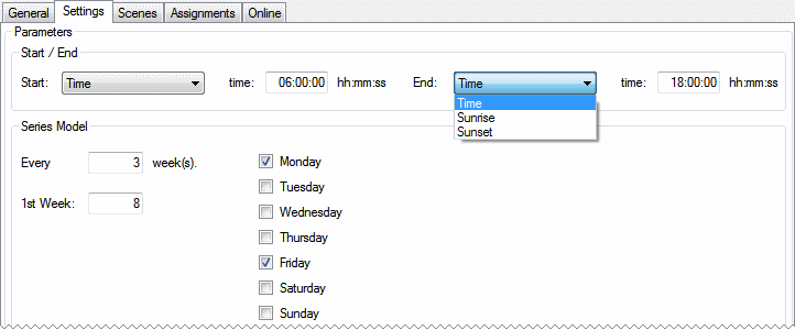 Weekly Time Scheduler Channel (individual days of the week) 1: