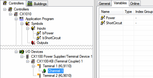 Linking of power supply terminals with diagnostics 1: