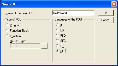 Step 2: : Creating the HelloWorld PLC program 1: