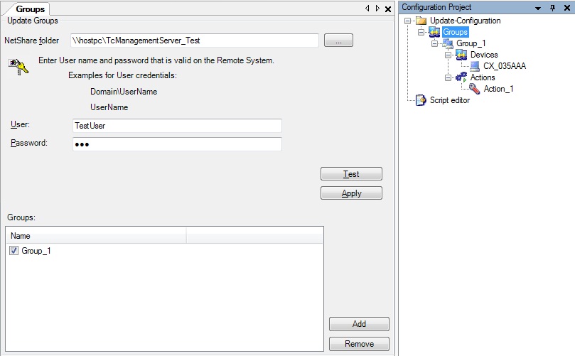 Example 1: Image update for a CX1020 via the TwinCAT Management Server 2: