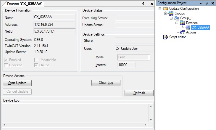 Example 1: Image update for a CX1020 via the TwinCAT Management Server 4: