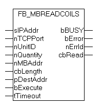 FB_MBReadCoils (Modbus function 1) 1: