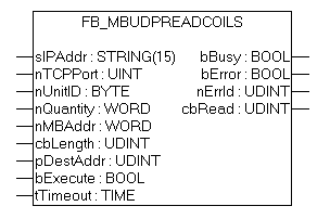 FB_MBUdpReadCoils (Modbus function 1) 1: