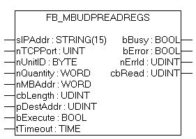FB_MBUdpReadRegs (Modbus function 3) 1: