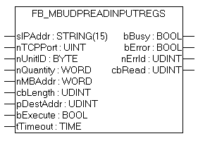 FB_MBUdpReadInputRegs (Modbus function 4) 1: