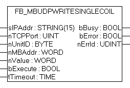 FB_MBUdpWriteSingleCoil (Modbus function 5) 1: