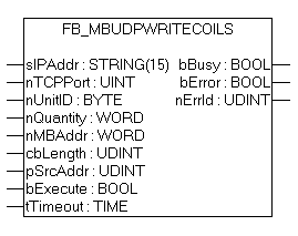 FB_MBUdpWriteCoils (Modbus function 15) 1:
