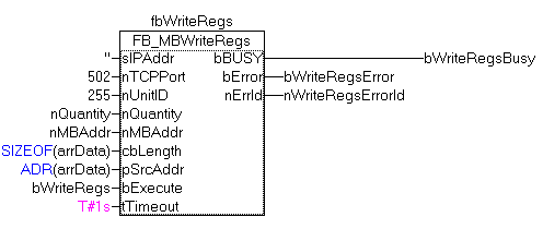 FB_MBWriteRegs(Modbus function 16) 2: