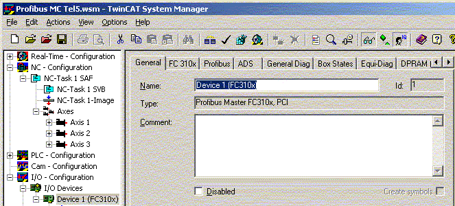 Configuration of the Profibus Master 1: