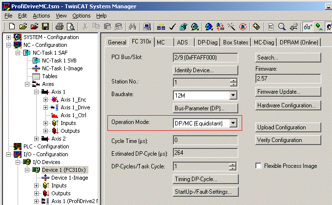 Configuration of the Profibus Master 2: