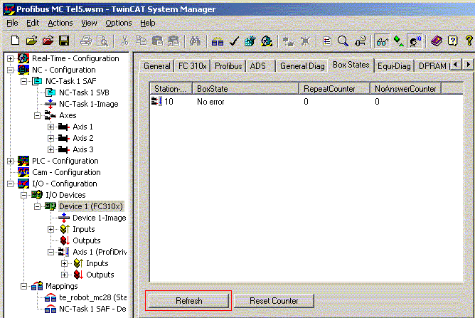 Diagnostic of the Profibus Master 1: