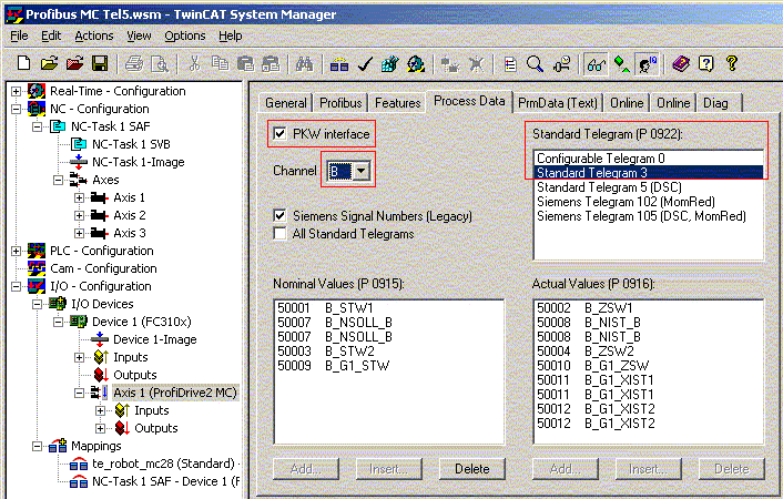 Configuration of ProfiDrives 6: