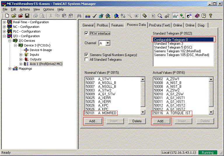 Configuration of ProfiDrives 11: