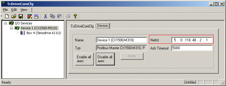 DriveCom Configuration for the CX1500-M310 1: