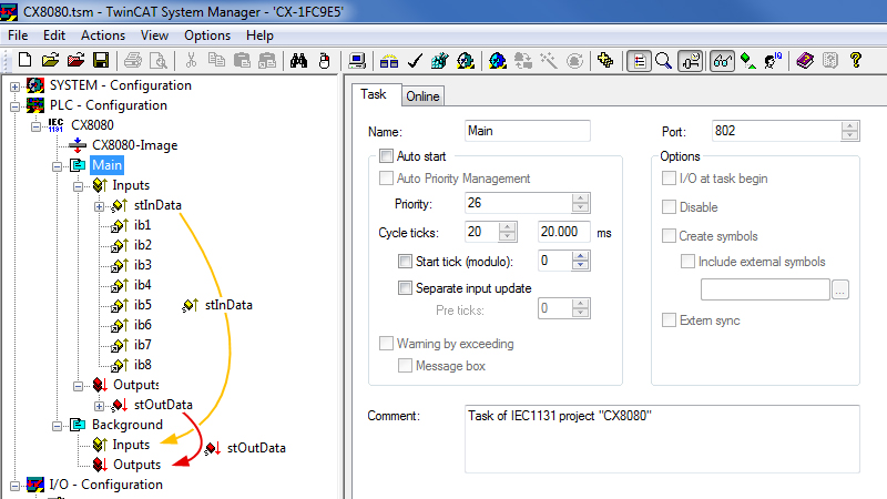 Configuration in the TwinCAT System Manager 1: