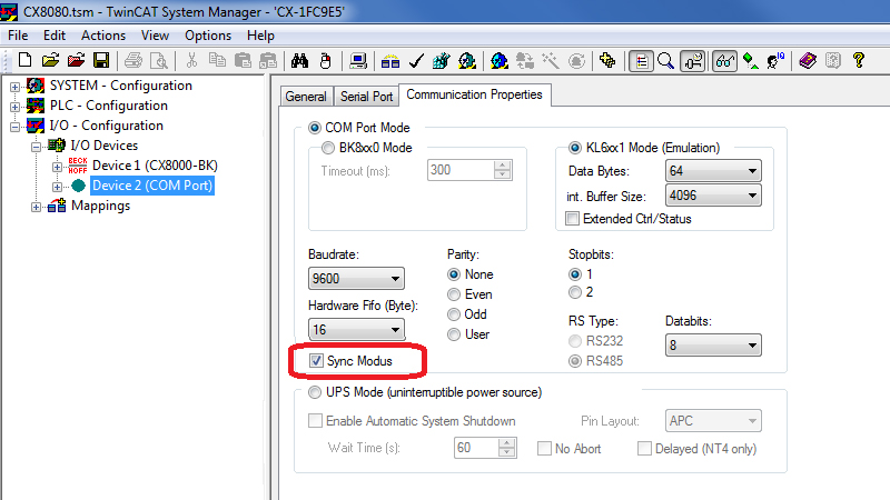 Settings when using the on-board RS485 interface 1: