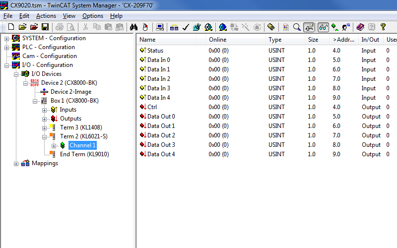 Linking the communication variables when using a KL6021 1: