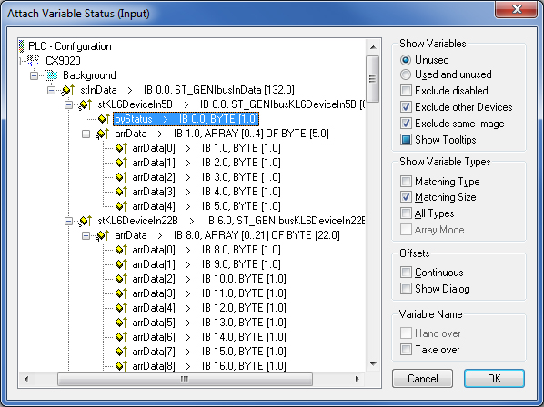 Linking the communication variables when using a KL6021 3: