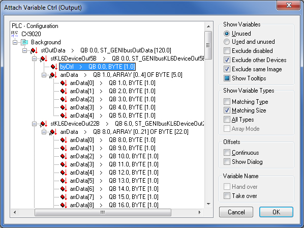 Linking the communication variables when using a KL6021 6: