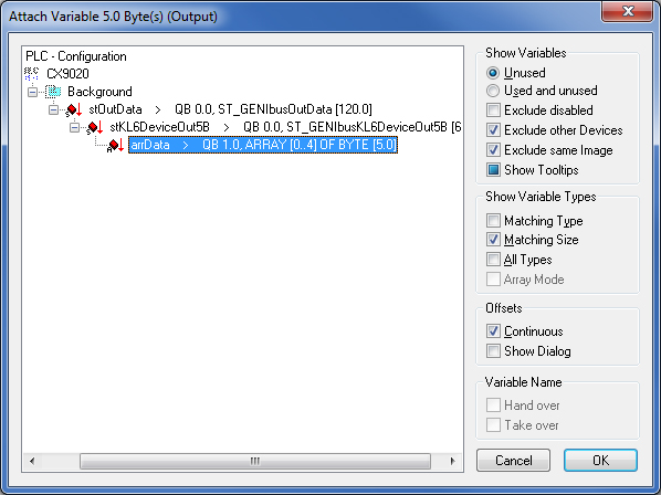 Linking the communication variables when using a KL6021 8: