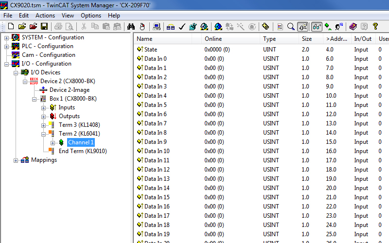 Linking the communication variables when using a KL6041 1: