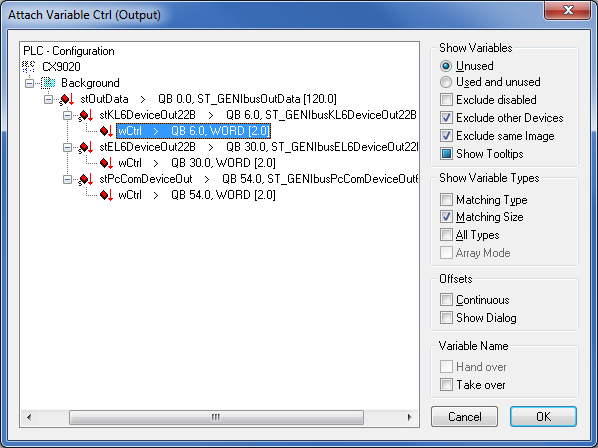 Linking the communication variables when using a KL6041 6: