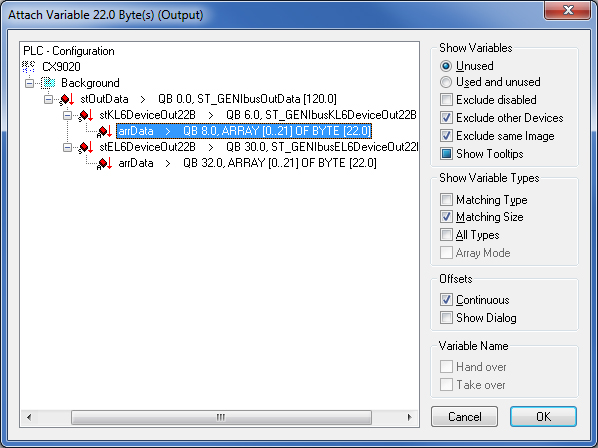 Linking the communication variables when using a KL6041 8: