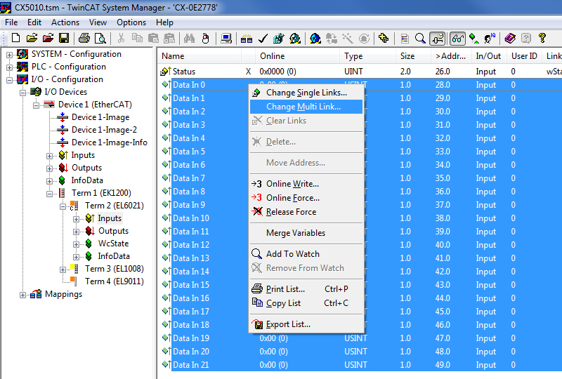 Configuration in the TwinCAT System Manager 4: