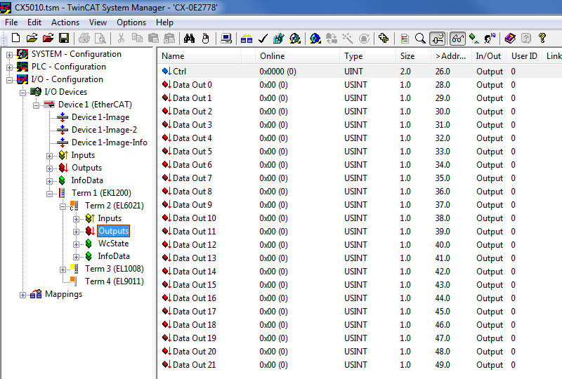 Configuration in the TwinCAT System Manager 6: