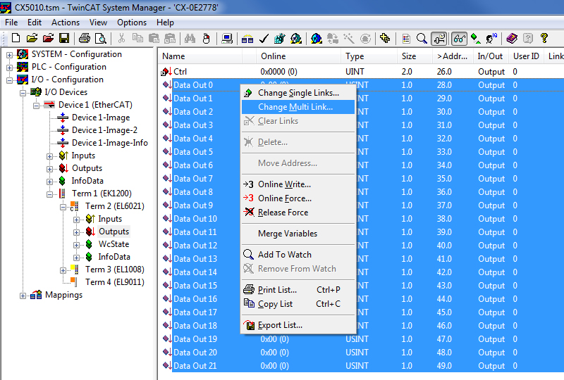 Configuration in the TwinCAT System Manager 9: