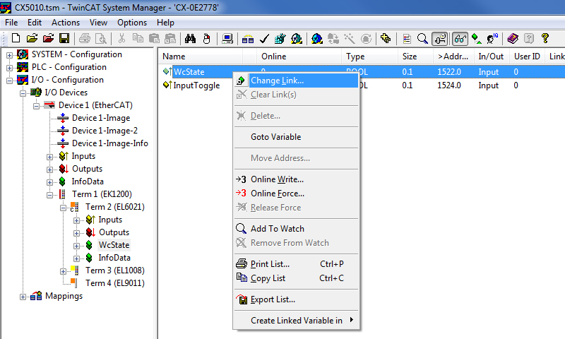 Configuration in the TwinCAT System Manager 12: