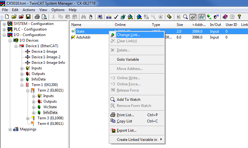 Configuration in the TwinCAT System Manager 15: