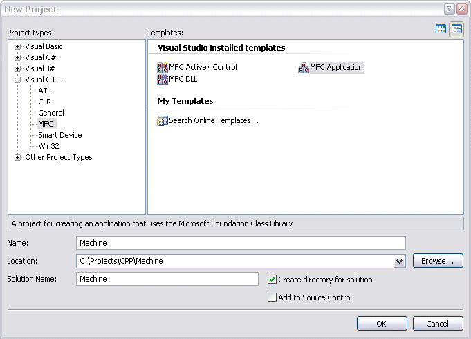 Example: machine with Microsoft Visual C++ .NET 1: