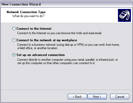 Setting up an incoming analogue modem connection under Windows XP 1: