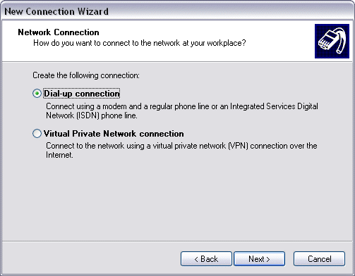 Setting up an outgoing analogue modem connection under Windows XP 2: