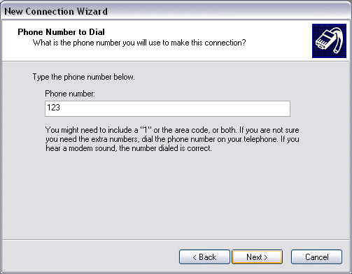 Setting up an outgoing analogue modem connection under Windows XP 4: