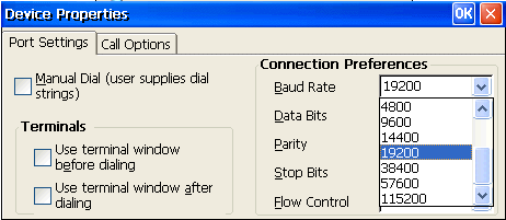 Setting up an outgoing analogue modem connection under CE 2: