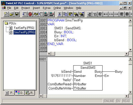 Sending an SMS with a Function Block on the PC via the PC's Serial Interface 1: